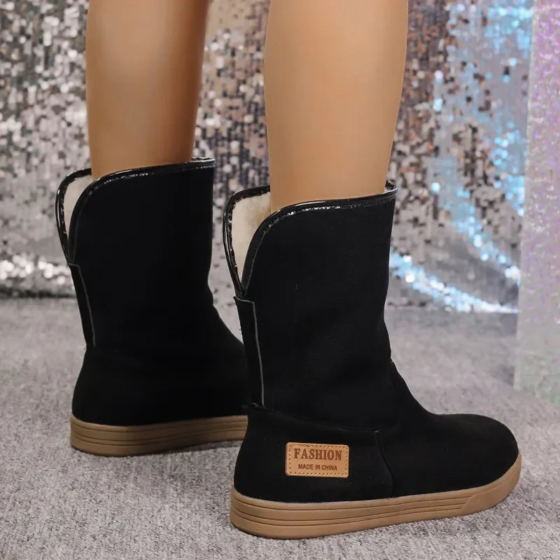 Shoes for Comfortable and Warm Winter Furry Boots Simple and Versatile Mid Calf Boots Botas De Mujer