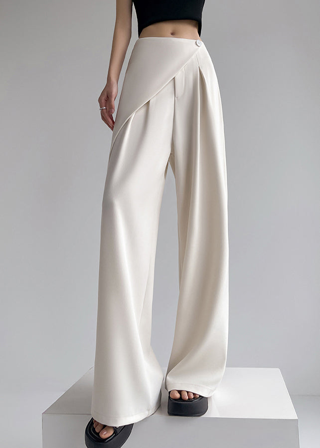Pants Beige Summer Wide Patchwork Leg Waist Simple High