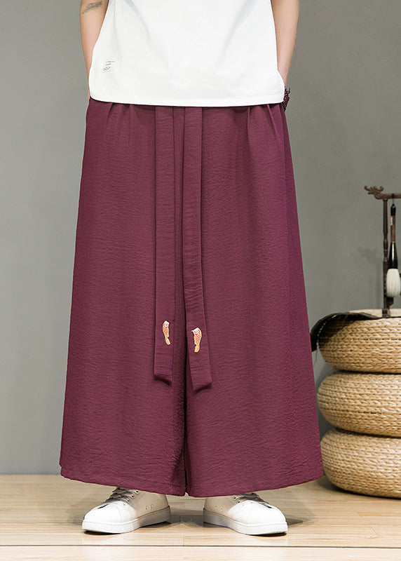 Simple Black Pockets Elastic Waist Cotton Wide Leg Pants Summer Sa034