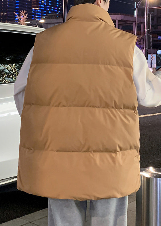 Simple Coffee Hooded Zippered Warm Fleece Waistcoat Winter Rn015