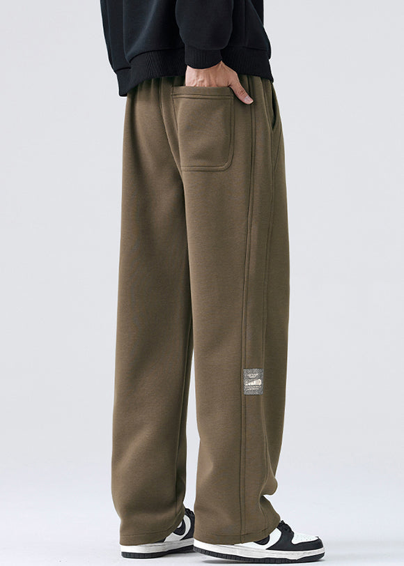 Simple Coffee Lace Up Elastic Waist Warm Fleece Pants Spring Rm040