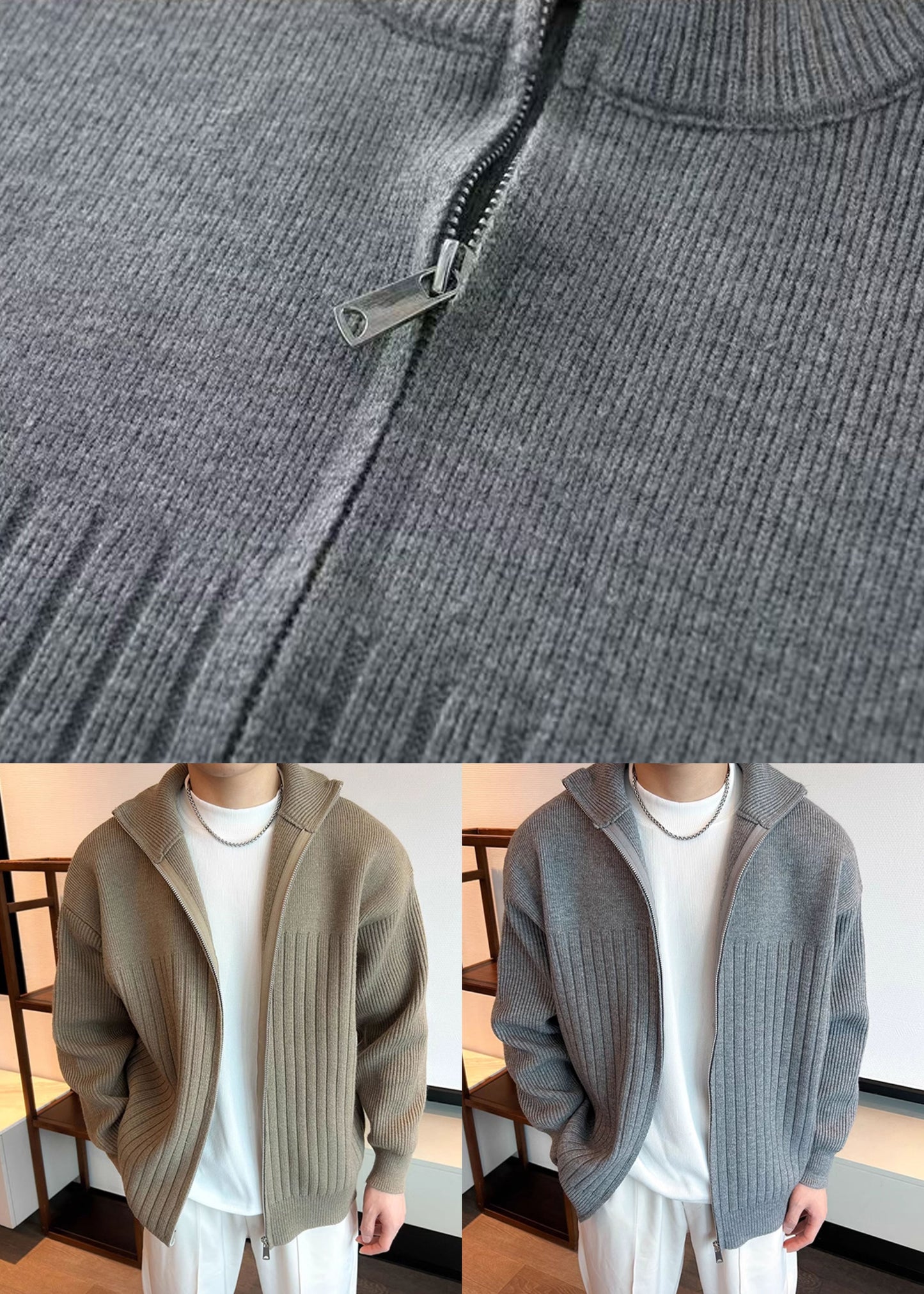 Coat Spring Pan Peter Grey Knit Collar