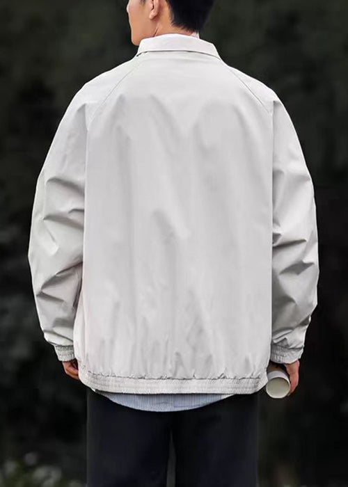 Cotton Coat Peter Light Pan Simple Zippered Grey Collar