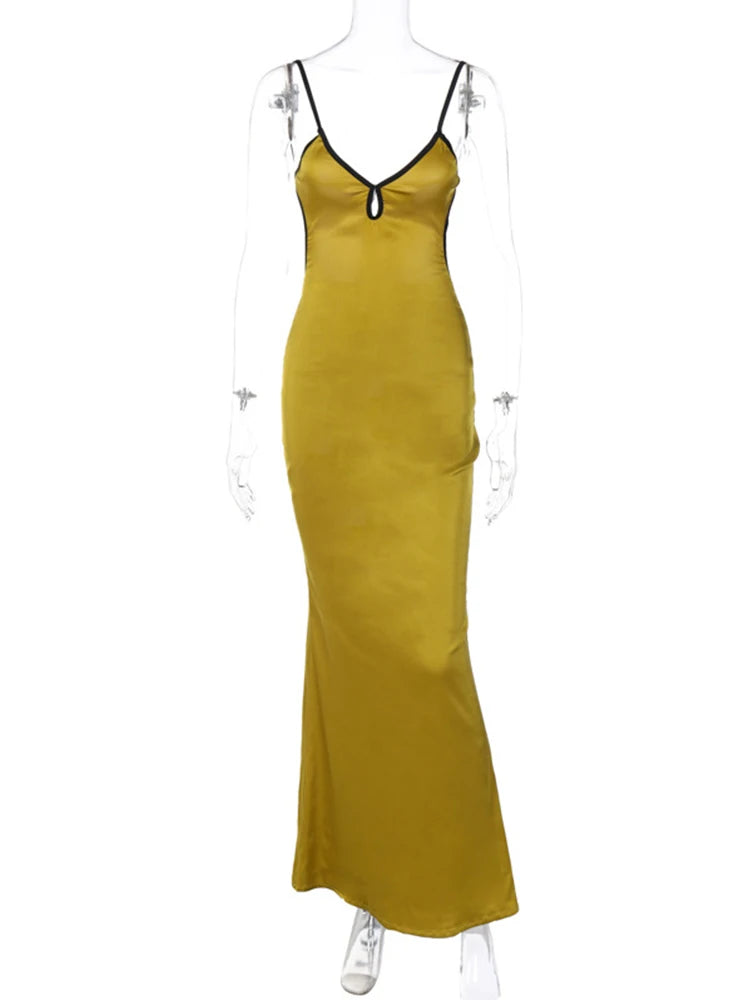 Sleeveless Backless Patchwork Lace Up Cut Out Maxi Beach Outfit Midi Dresses