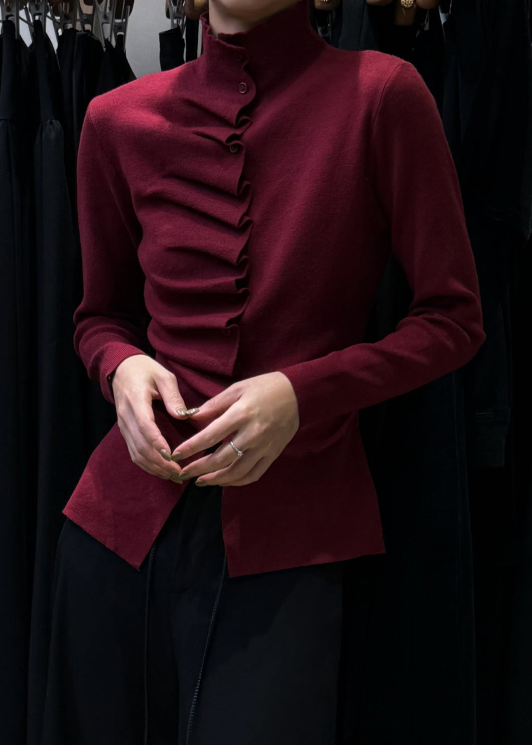 Slim Fit Oatmeal Wrinkled Button Knit Sweater Winte Wm021