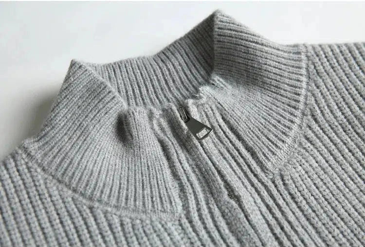 Color Ribbed Zip Knit Cardigan