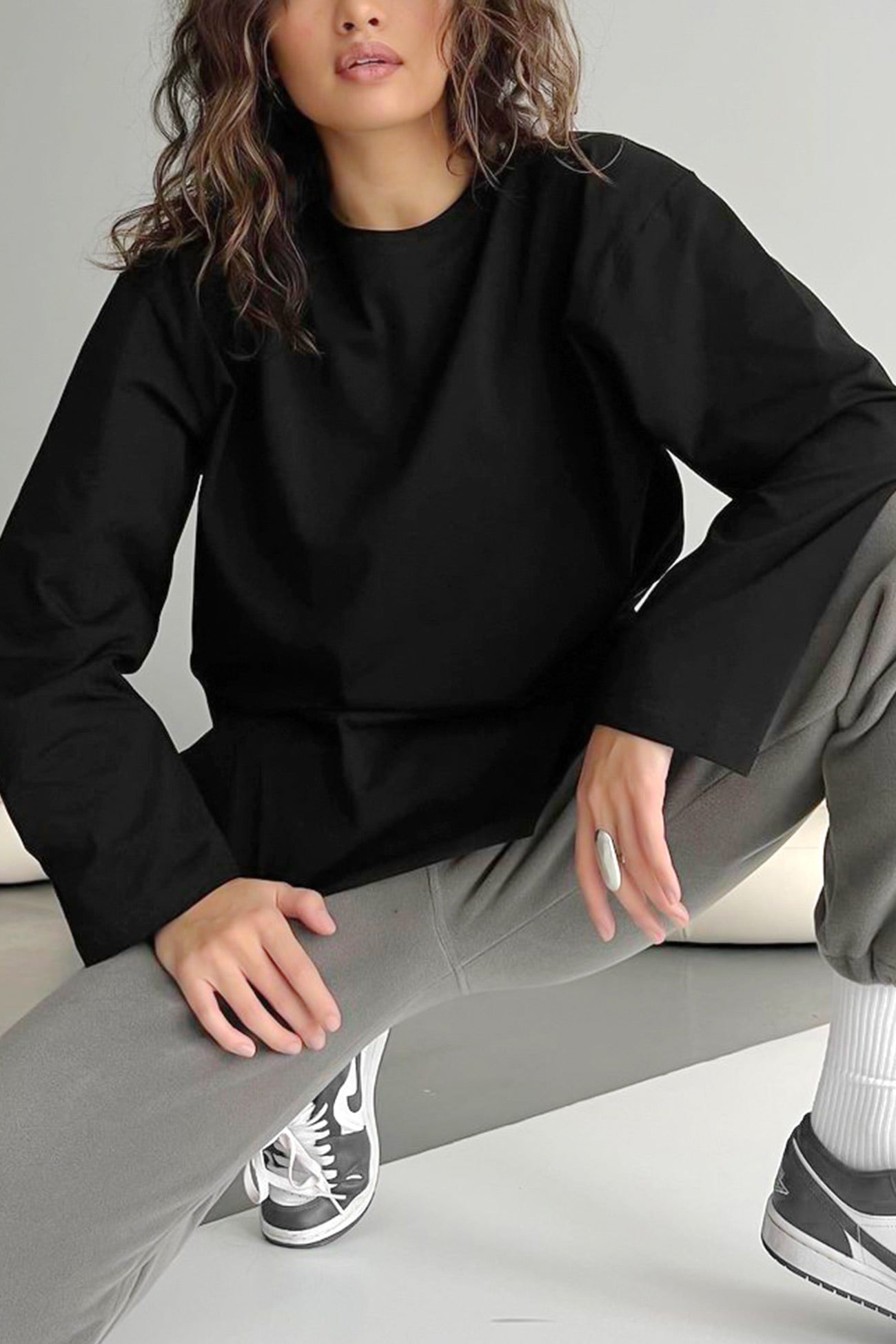 Crew Neck Slit Cotton Sweatshirt