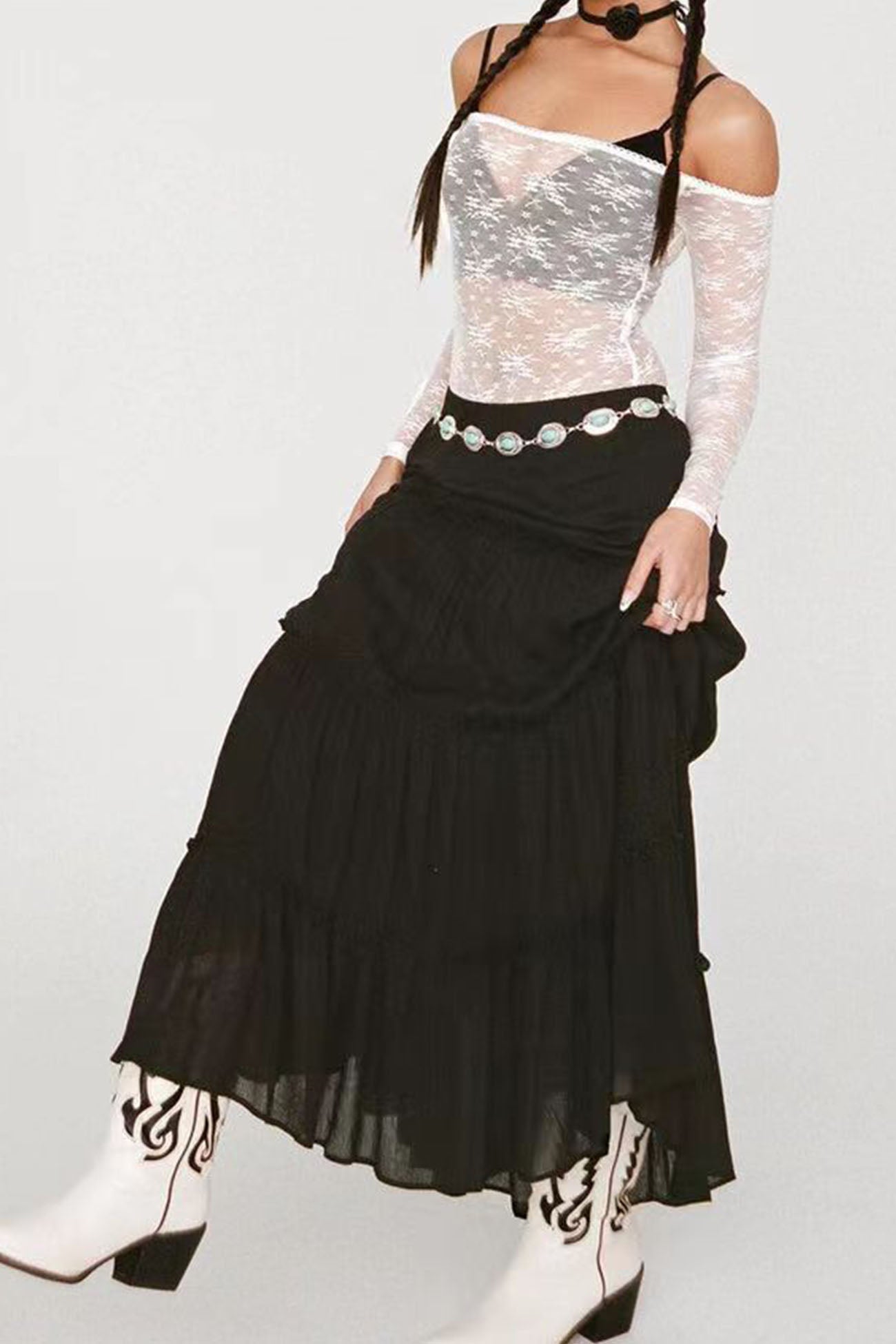 Color Ruffled Tiered Skirt