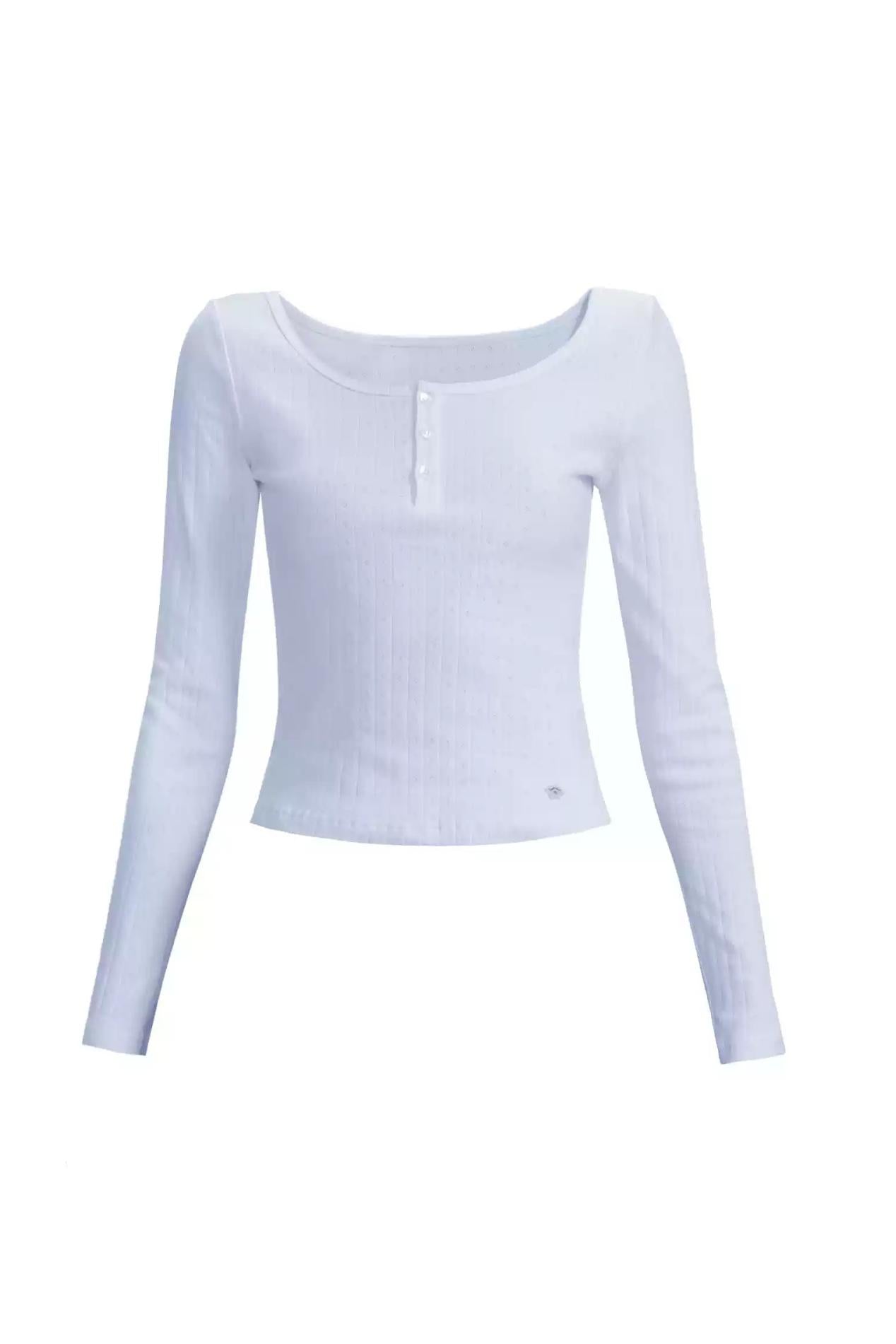 Ribbed Henley Long Sleeve T-shirt