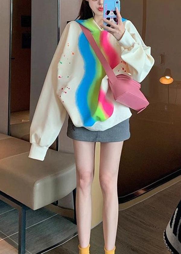 Apricot Hooded Tie Dye Cotton Sweatshirts Spring Yf009