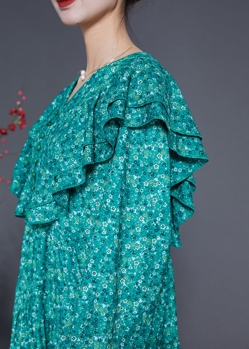 Style Blue Ruffles Patchwork Exra Large Hem Long Dress Spring Ly1837