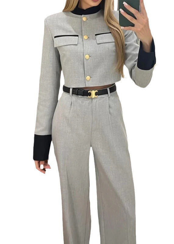Style Grey Tops and Pants Cotton Two Pieces Set Fall Qy034