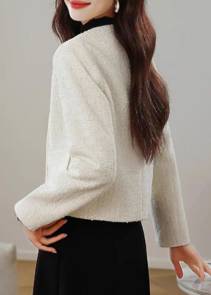 Stylish Apricot O Neck Chinese Button Cotton Coats Fall Qo007