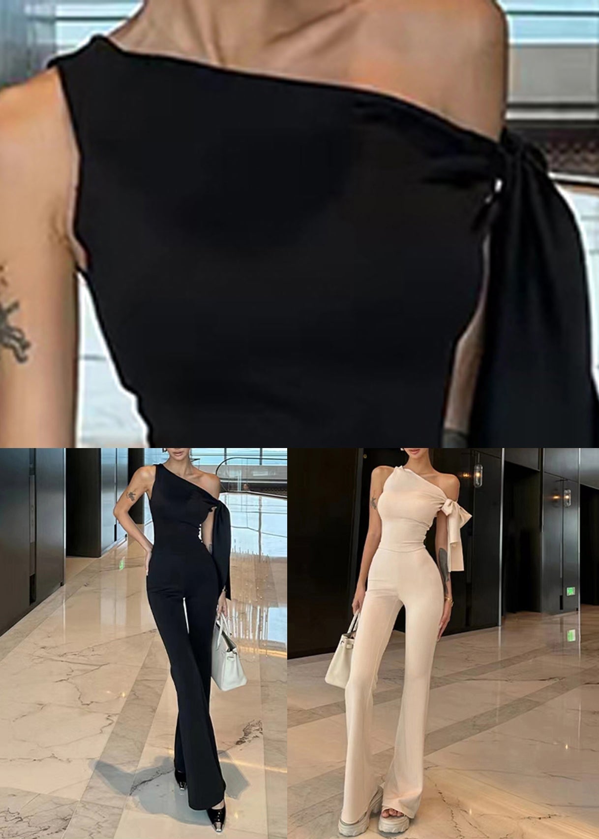 Knit Set Pants and Two Black Pieces Summer Top Bow