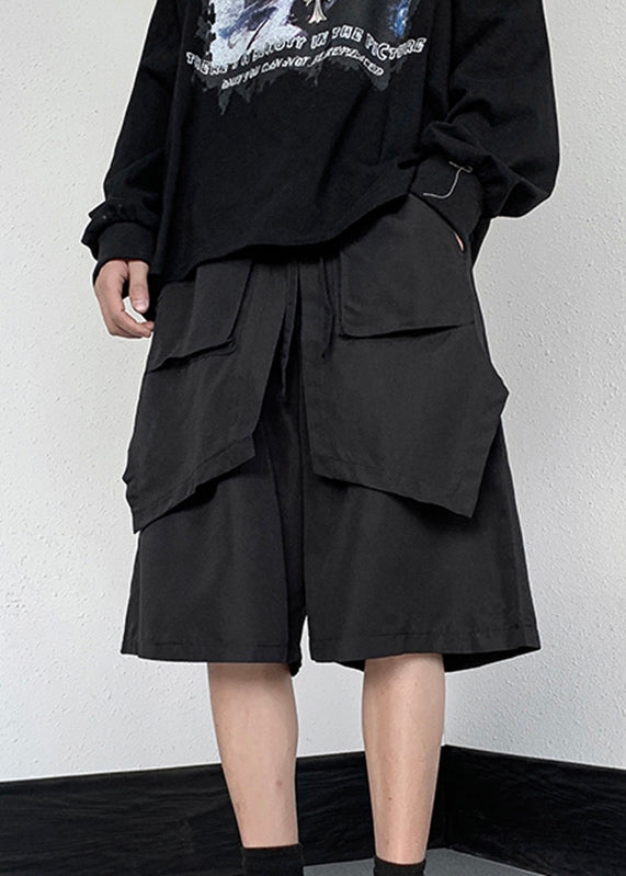 Stylish Black Patchwork Tie Waist Wide Leg Pants Summer Yt018