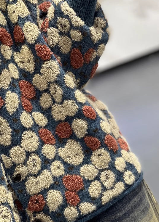 Stylish Blue O Neck Jacquard Knit Sweaters Coats Fall Oo002