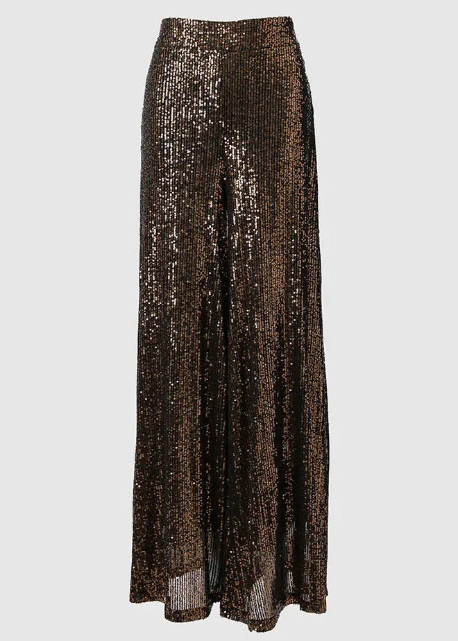 Stylish Brown Sequins High Waist Wide Leg Pants Summer Pp039