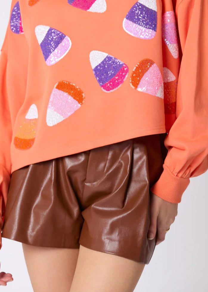 Stylish Orange Sequins Patchwork Cotton Sweatshirt Fall Ae1033