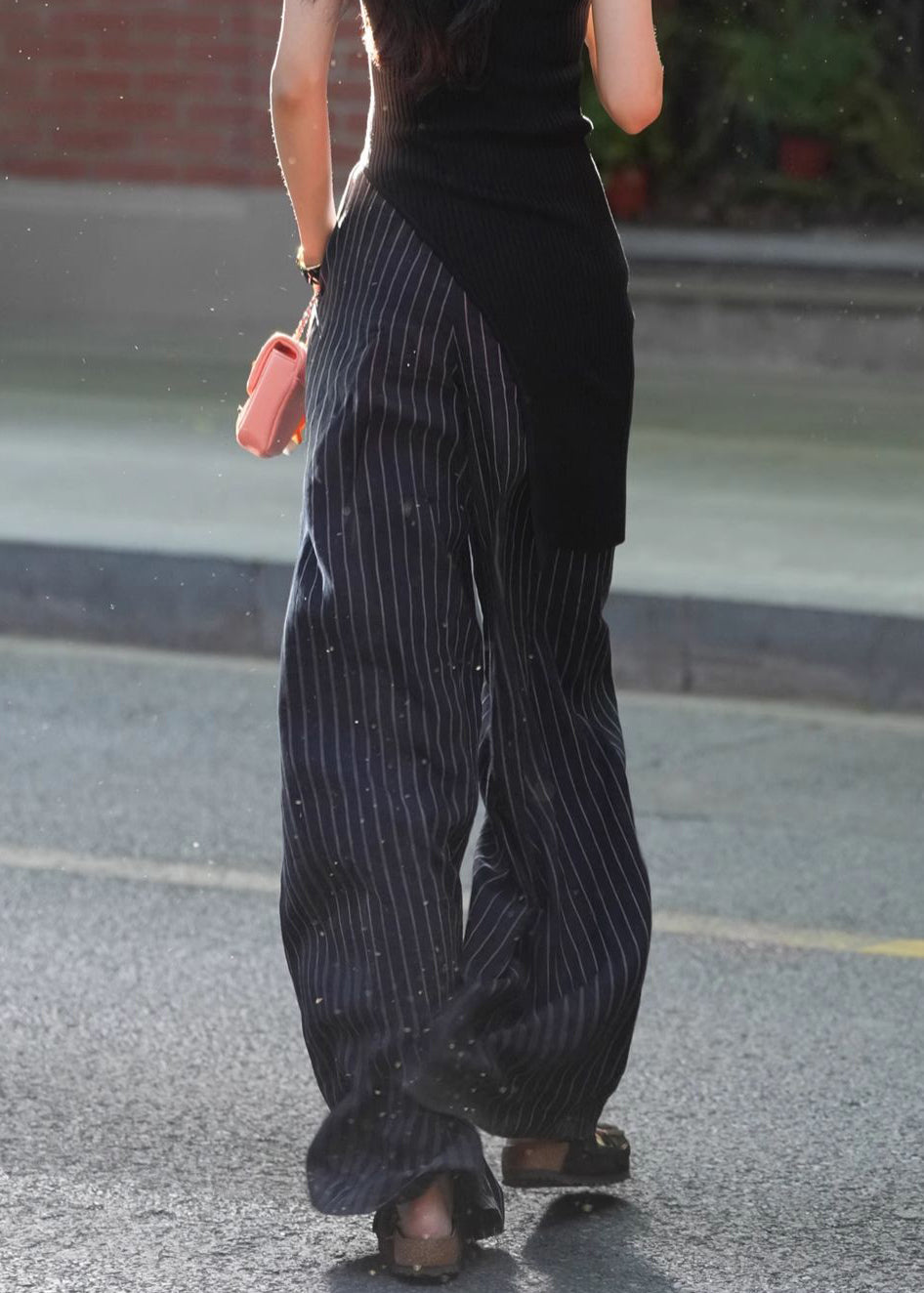 Stylish Striped Pockets High Waist Cotton Wide Leg Pants Summer Pp021
