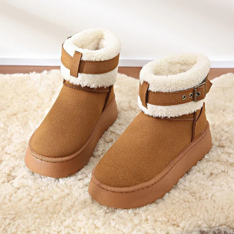 Thick Bottom Fleece-lined Winter Boots Cotton Warm Shoes Integrated Leather Outerwear New Style Snow Boots
