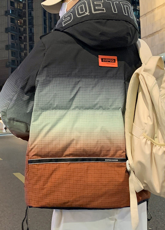 Unique Orange Gradient Color Hooded Pockets Duck Down Down Coats Winter Rm021