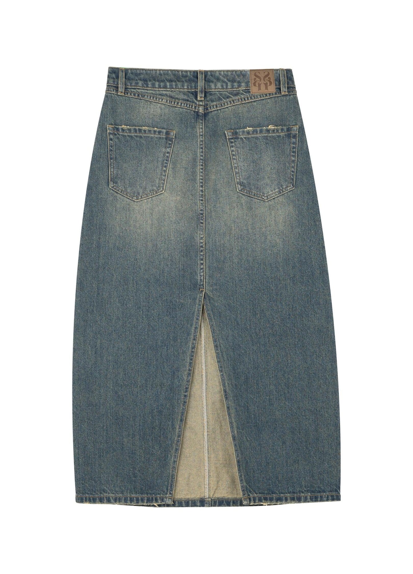 Washed Denim Split Skirt