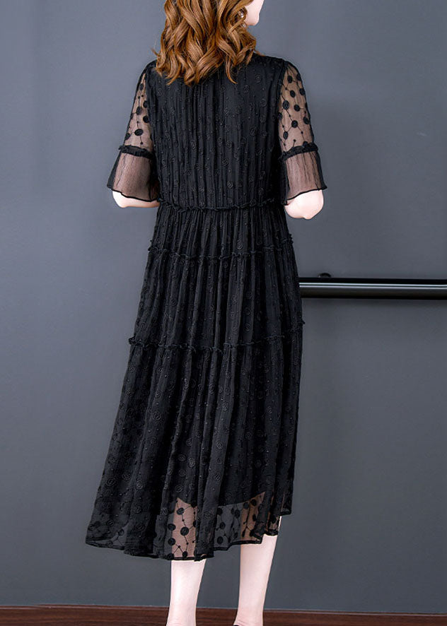 Black Embroidered Hollow Out Lace Long Dress Summer Yy011