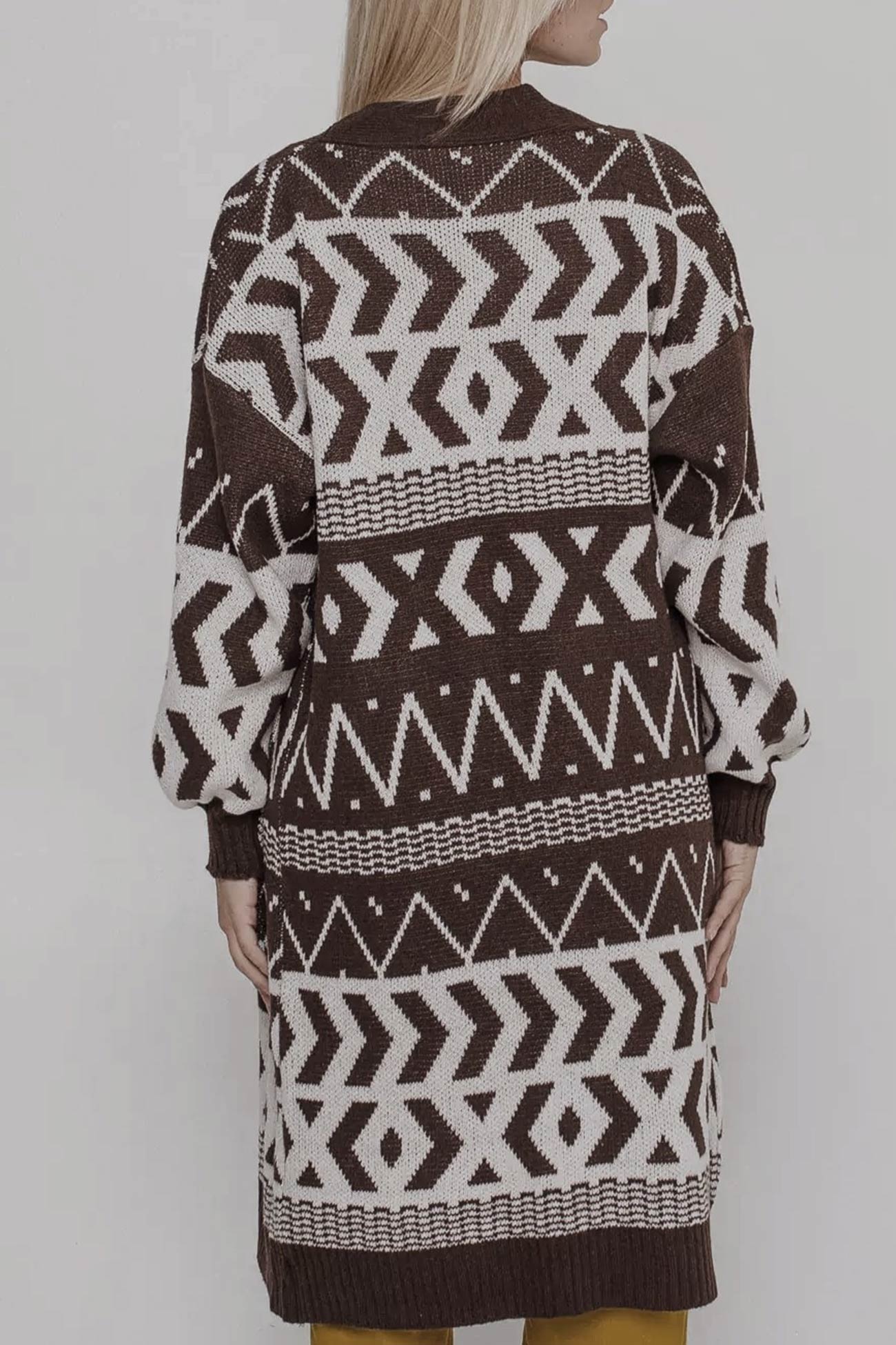 Jacquard Patchwork Long Cardigan