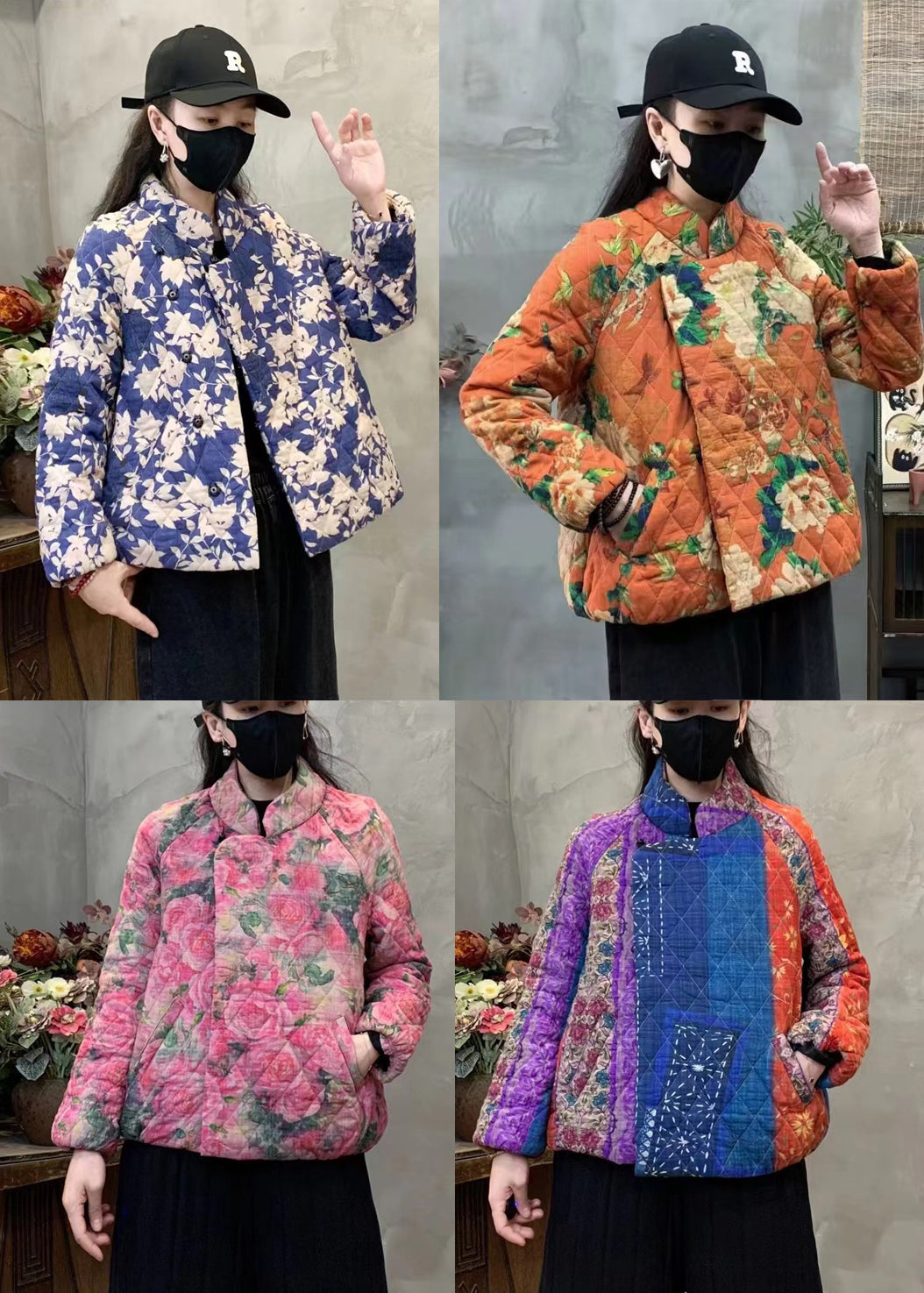 Orange Oversized Print Fine Cotton Filled Coats Winter Yo005