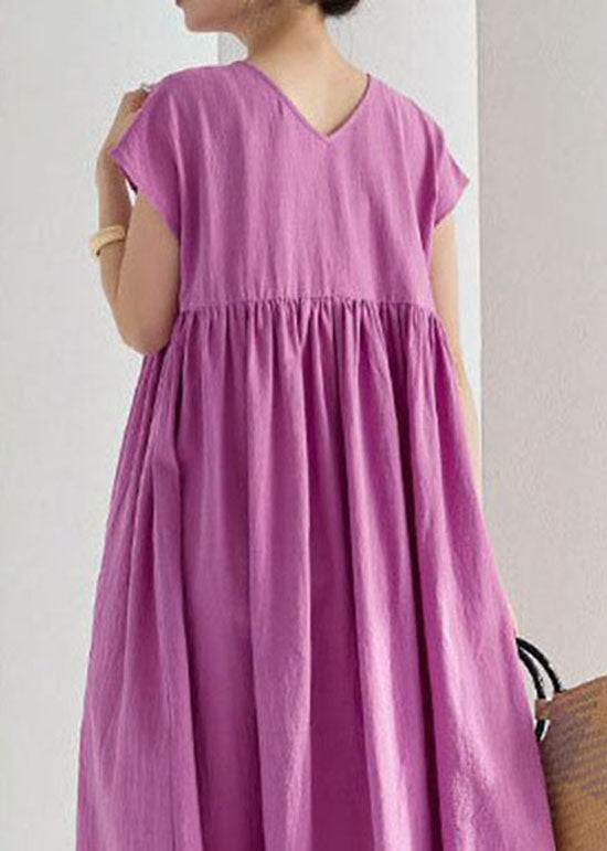 Rose Wrinkled Patchwork Cotton Long Dresses Summer Ly1313