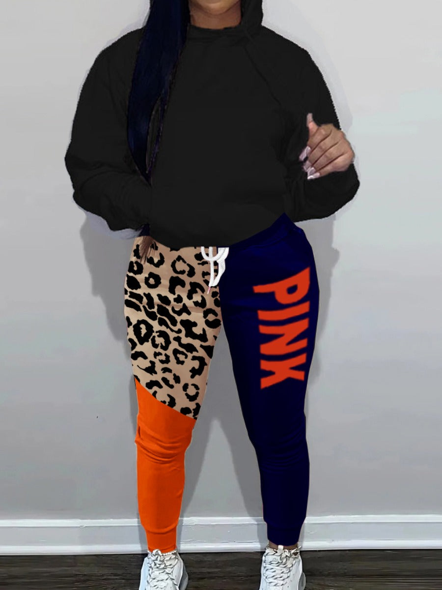 Letter Leopard Print Drawstring Pants Ac2051