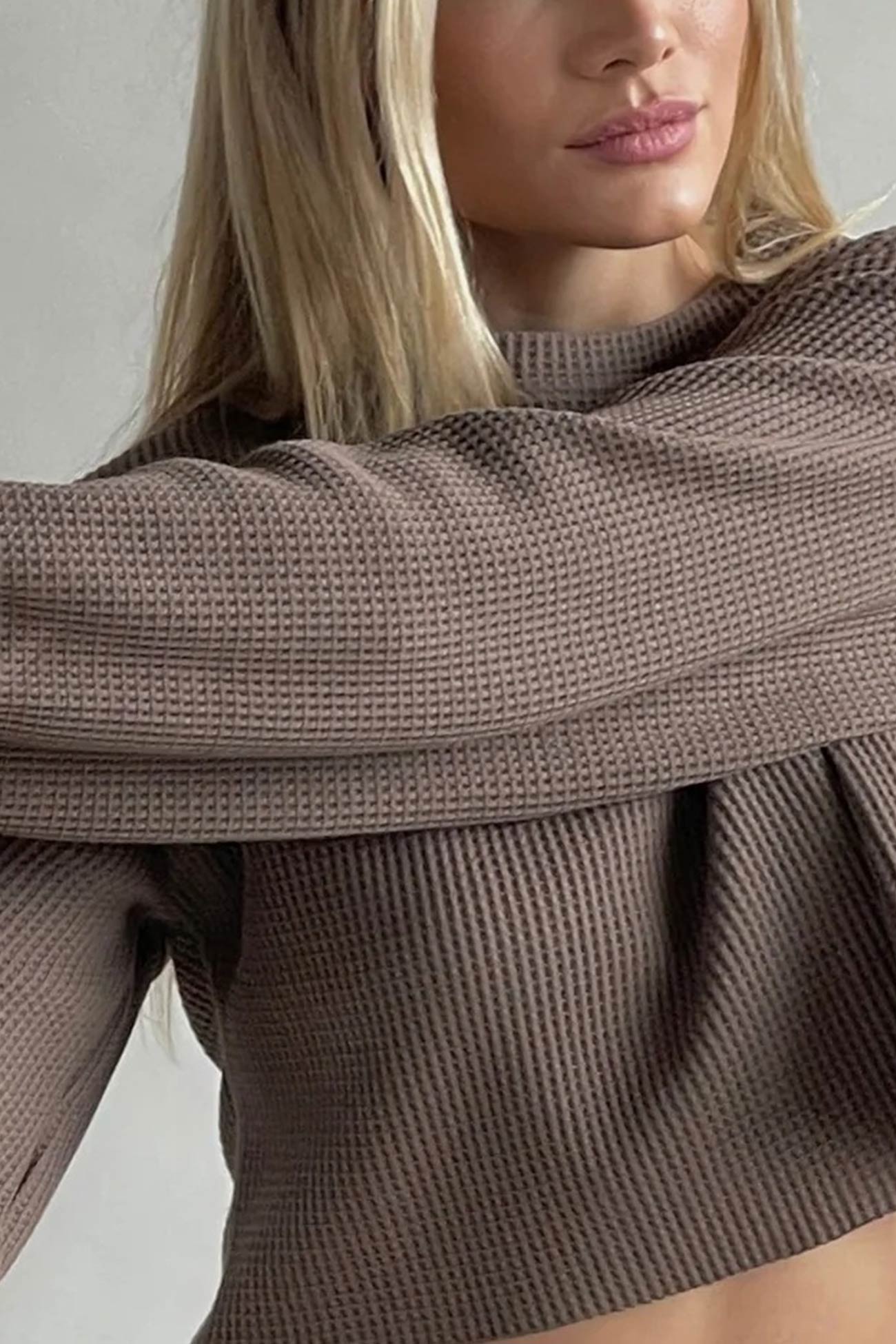 Waffle Sweatshirt Long Pants Set