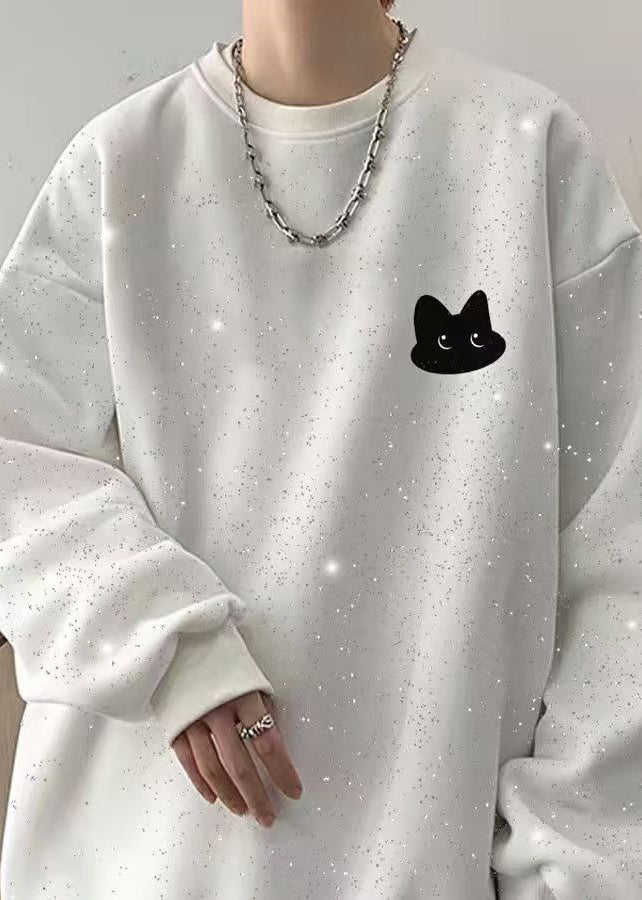 Cotton Spring O Gypsophila Sweatshirt Neck Sequins White