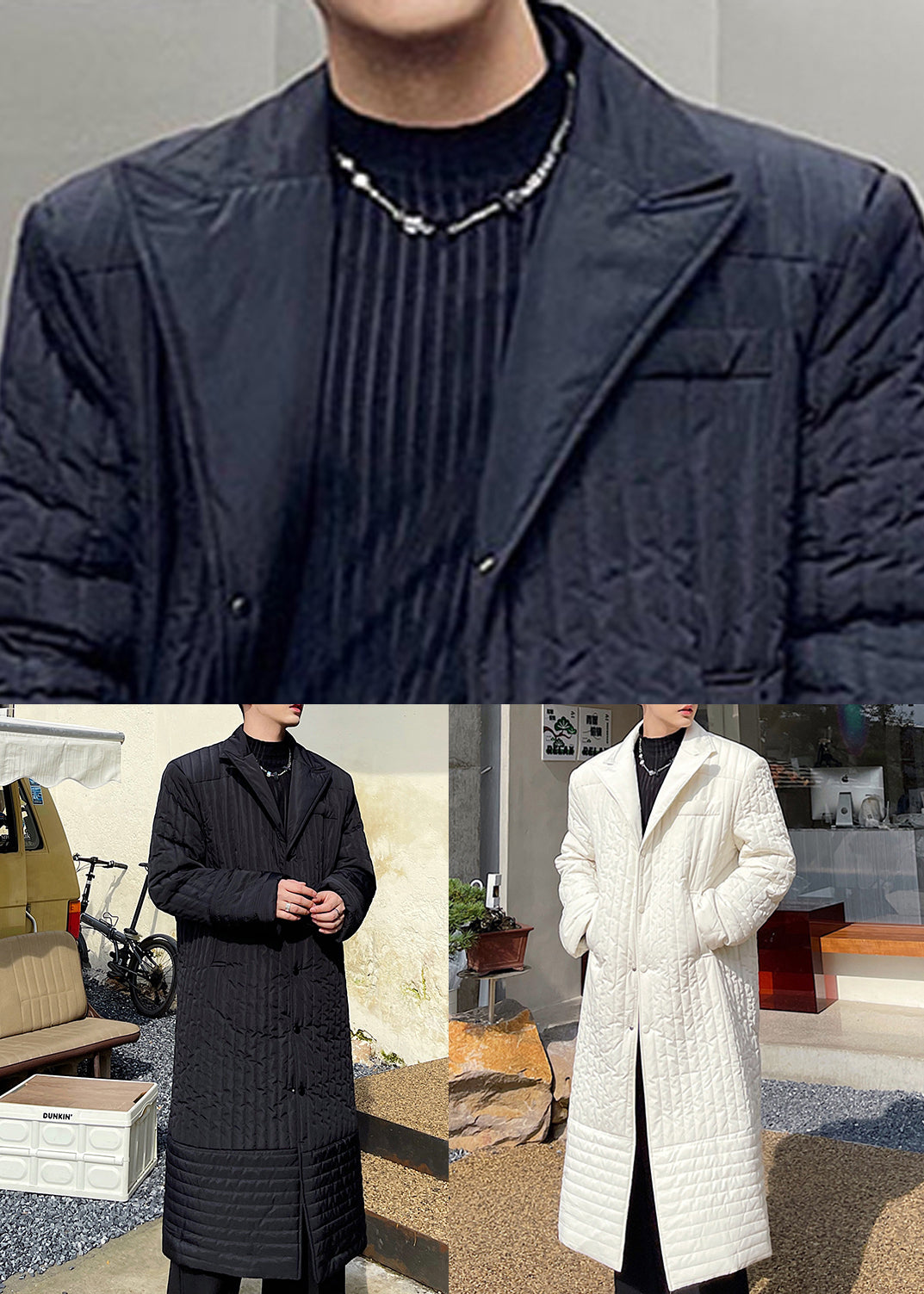White Pockets Cotton Filled Long Coats Winter Rj053
