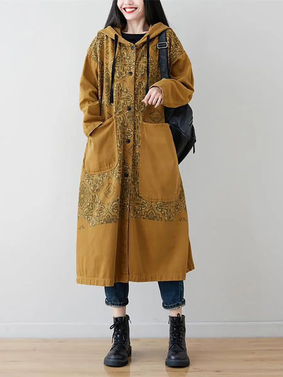 Spliced Long Denim Hooded Coat