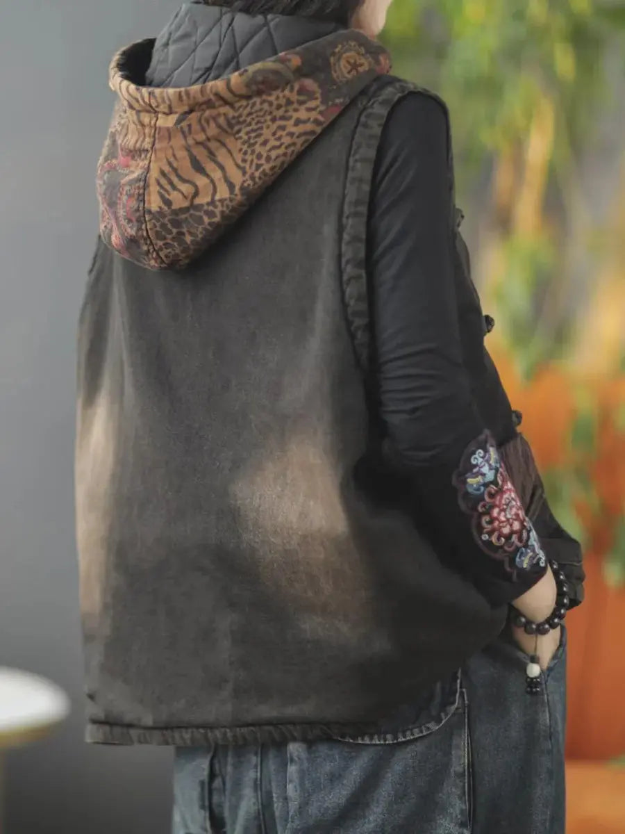 Spliced Corduroy Hooded Vest Coat