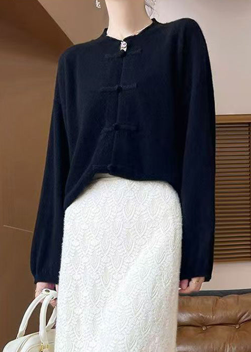 Black Button Woolen Knit Coats Fall Ab1041