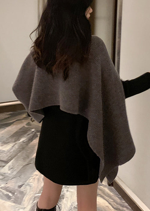 Black Turtleneck Asymmetrical Knit Cape Sweaters Spring Yw040