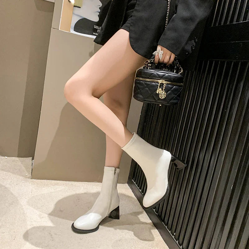 High Heels Chelsea Chunky Square Toe Ankle Boot