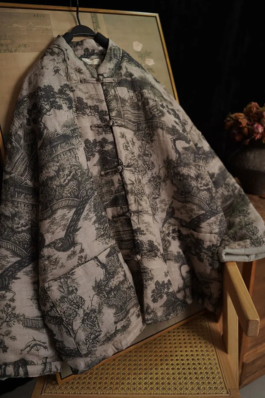 Print Ramie Padded Coat
