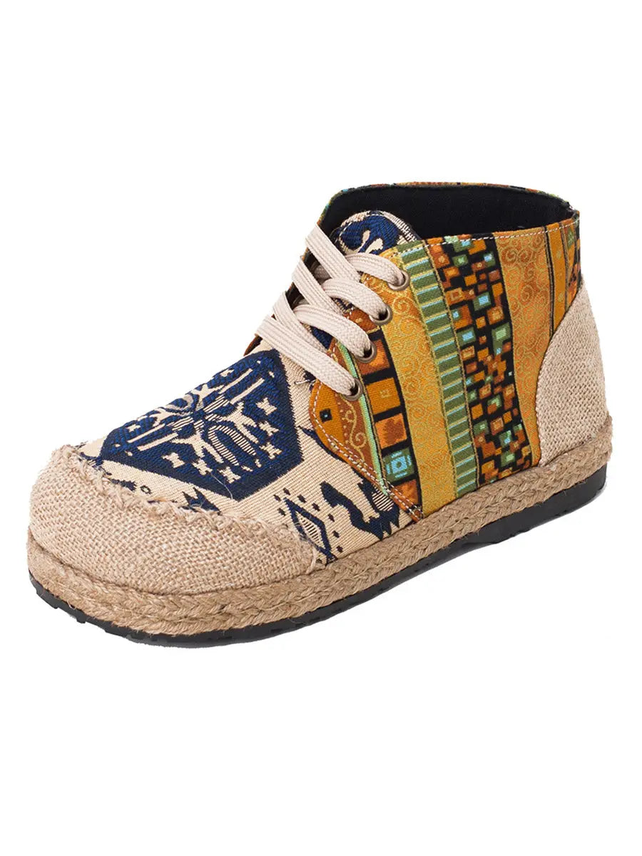 Spliced Linen Embroidery Shoes