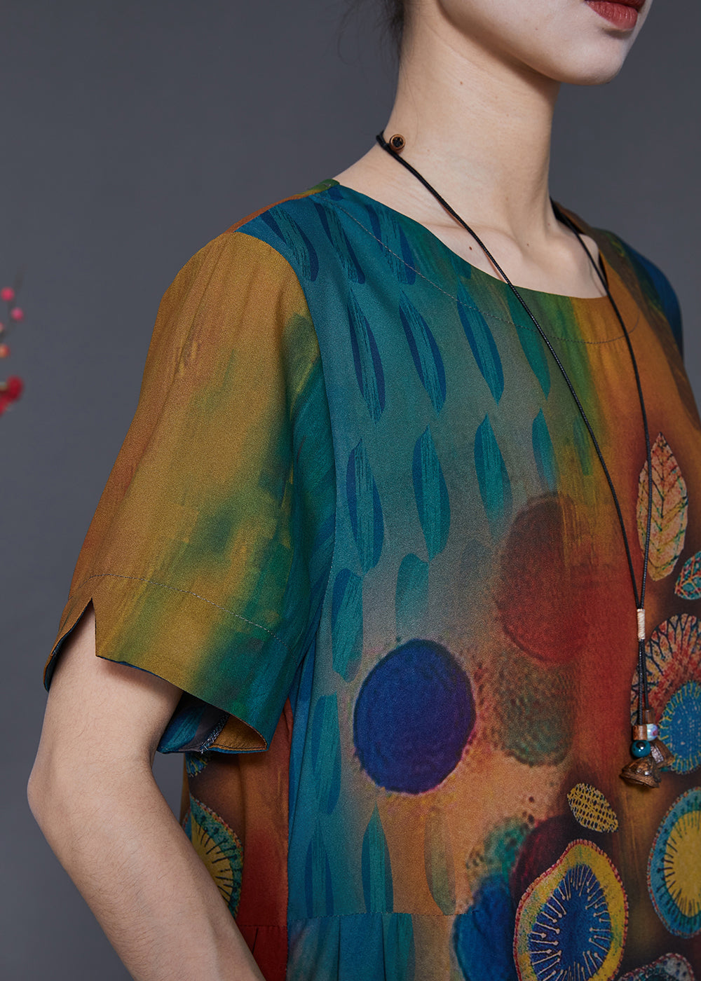 Gradient Color Print Silk Maxi Dresses Summer Sd1034