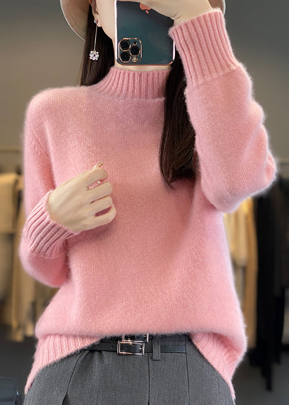 Green Half Hign Neck Thick Woolen Knit Sweaters Winter Rs039