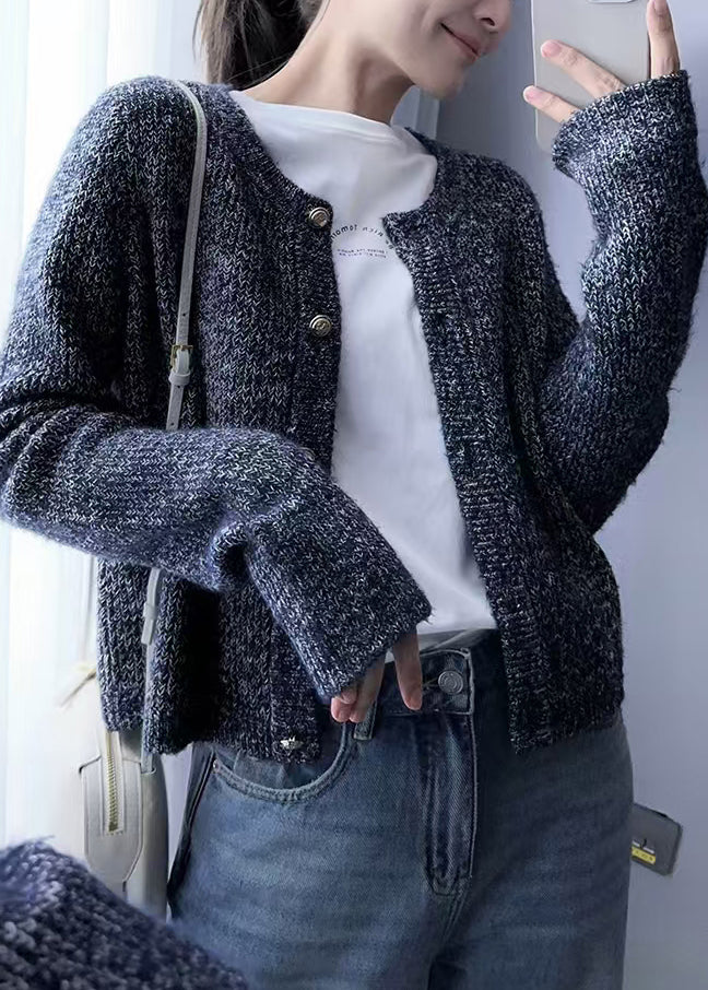 Grey O Neck Button Cozy Wool Knit Cardigans Fall Qx023
