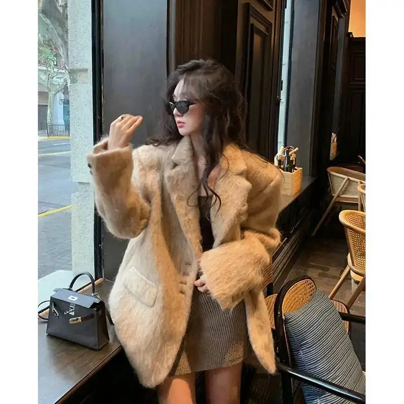 Pink Woolen Lapel Long Single High Street Coat