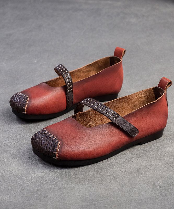 Red Cowhide Leather Splicing Flat Shoes Sl1017