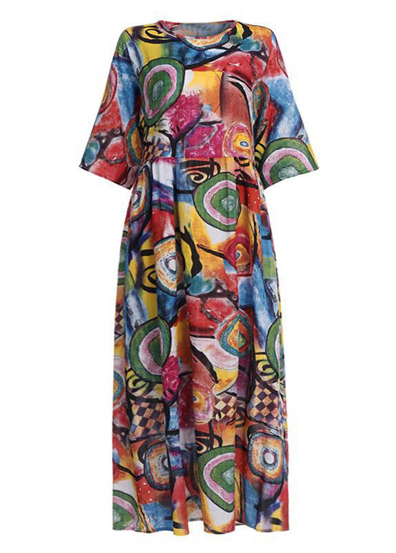 Retro O-neck Print Sleeveless Maxi Dress Red Lc0041