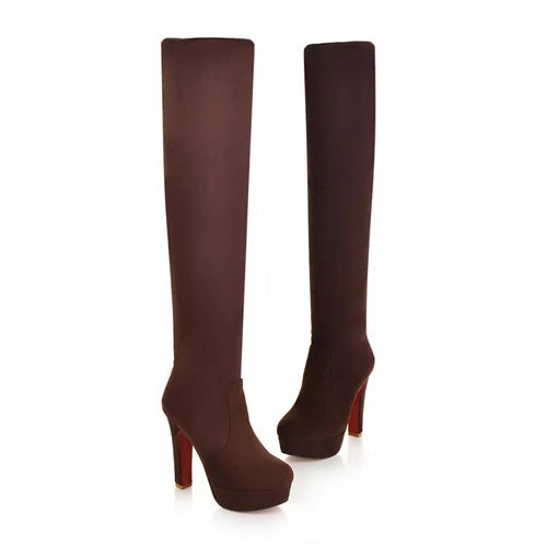 Shoes Winter Over the Round Toe-heeled Platform Slim Knee High Boots