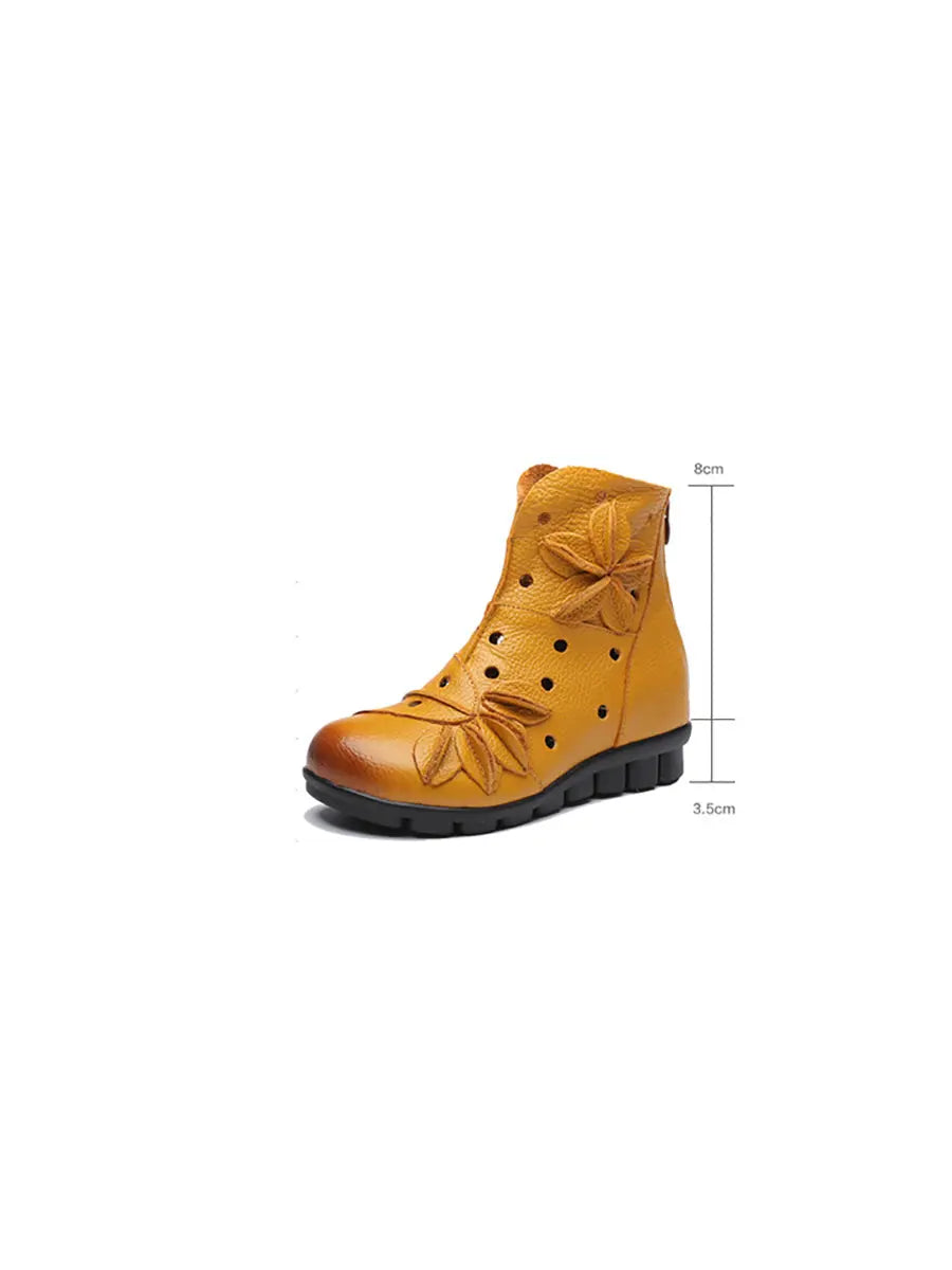 Leahter Hollow Out Spliced Boots
