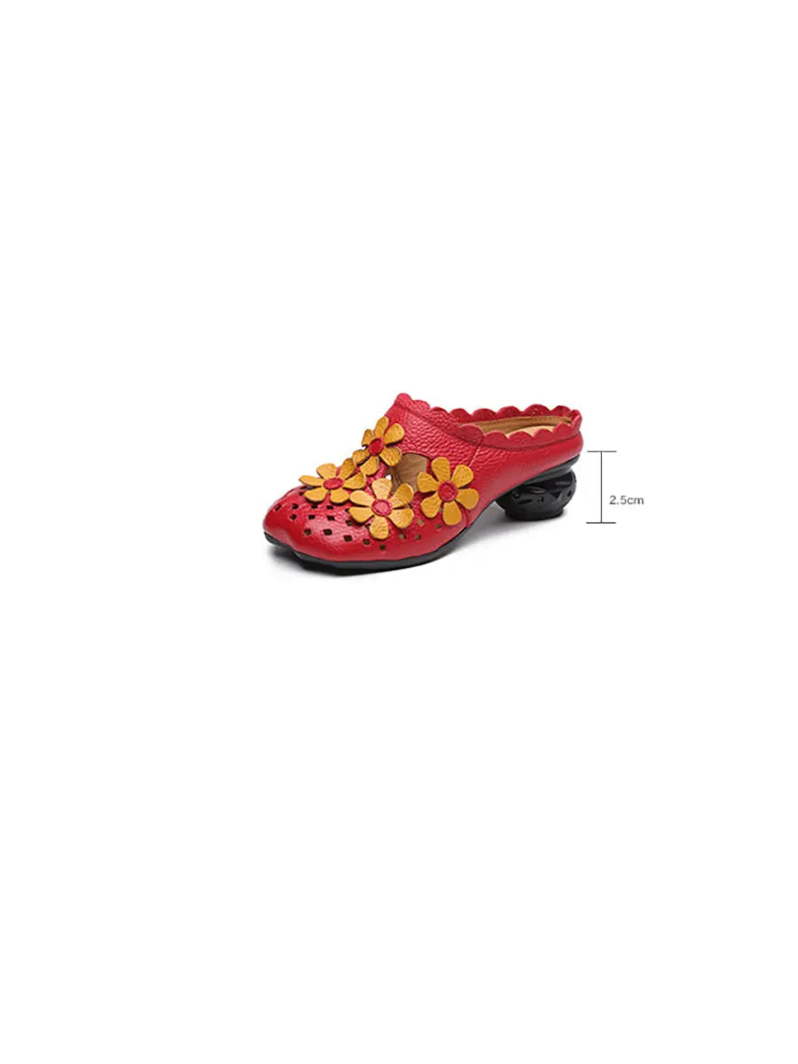 Leather Flower Spliced Slippers